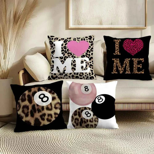 Leopard Love Cushion Cover Soft Short Plush Pillow Cover Smooth Cozy Texture Aesthetic Cushion Case Home Decor