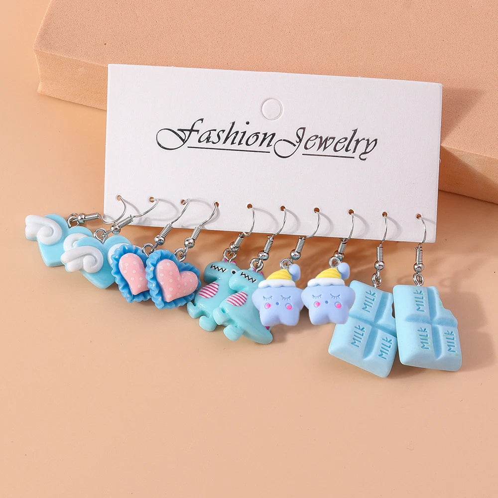 Aihua 10pcs Cute Cartoon Ice Cream Cookie Donut Chocolate Earring Set Acrylic Food Earrings for Women Kids Trendy Jewelry Gifts
