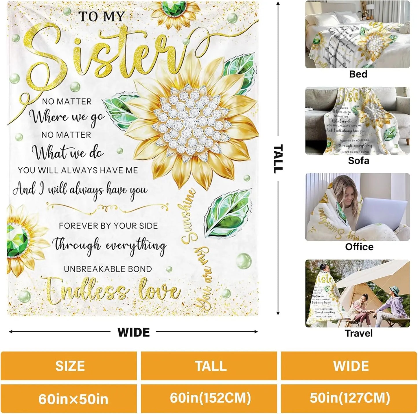 Sunflower Sister Gift Blanket – Birthday, Graduation & Mother’s Day