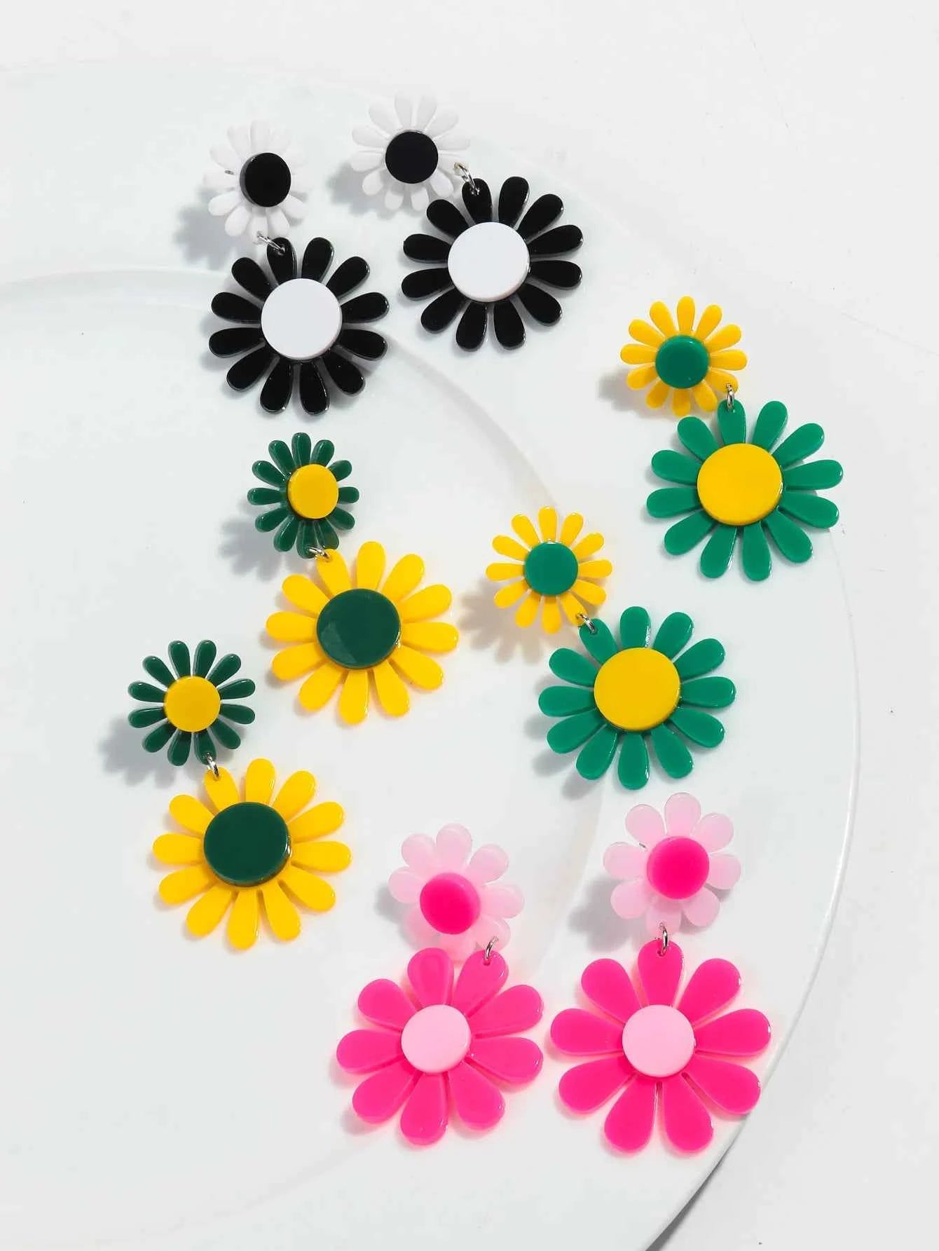 Boho Colorful Acrylic Sunflower Women's Earrings 2024 Trendy Geometric Daisy Flower Long Drop Earring Cute Simple Jewelry Gifts