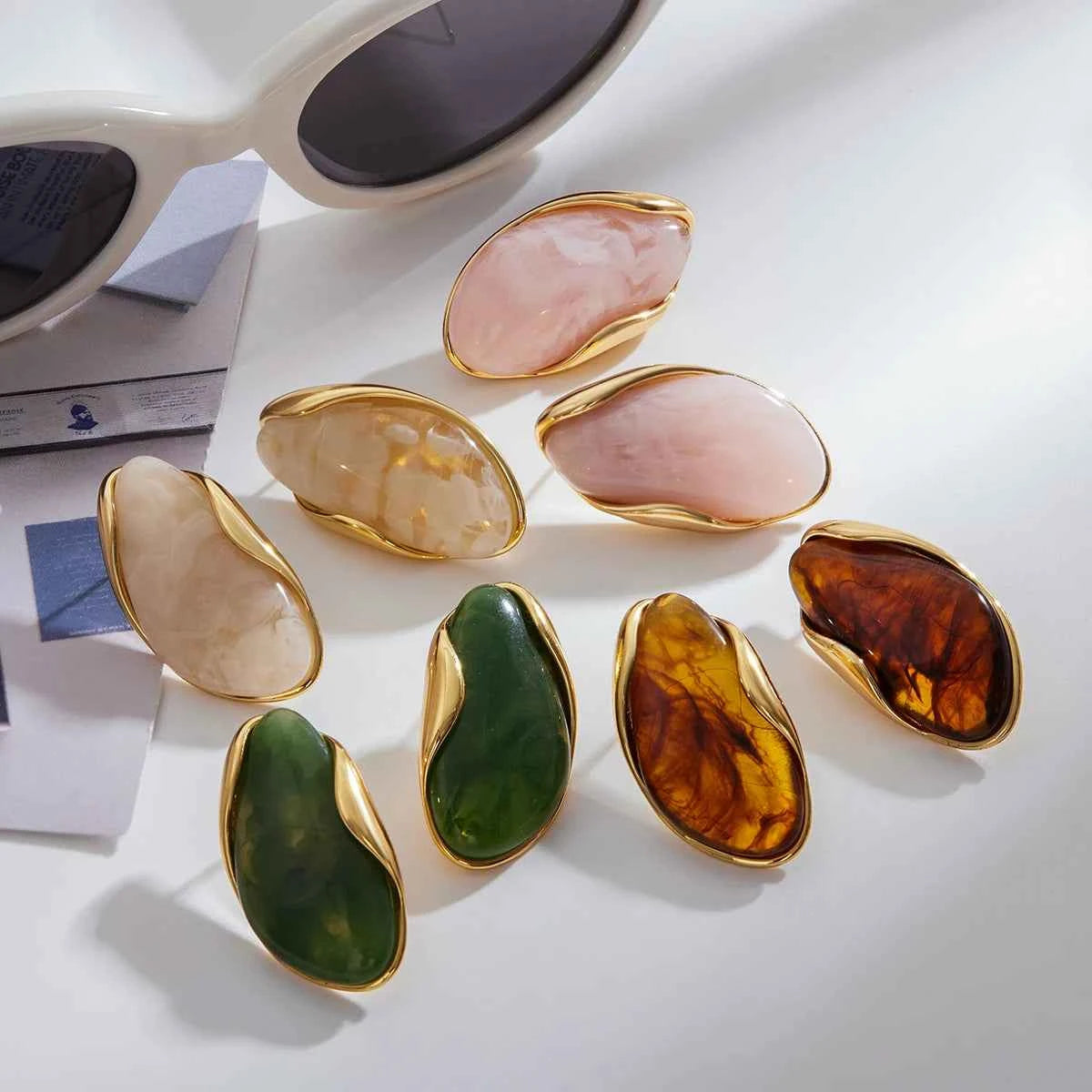 Youthway Irregular Resin Stainless Steel Stud Earrings 18K Gold Color-Plated Women's Fashion Jewelry for Party Wear