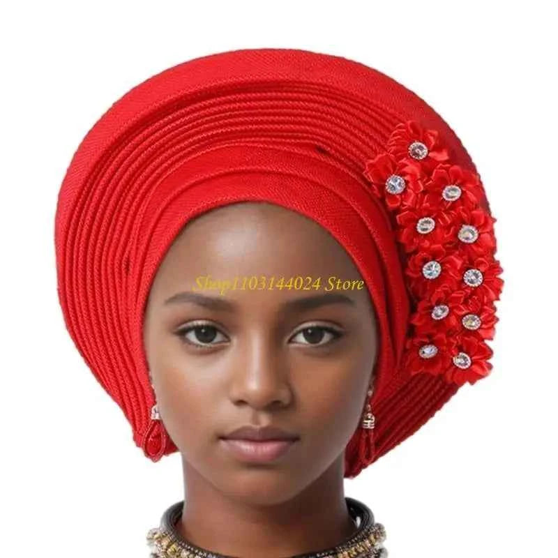 N5KE Flower Turban Hat African Headwrap Hat Formal Event Wedding Multilayer Turban