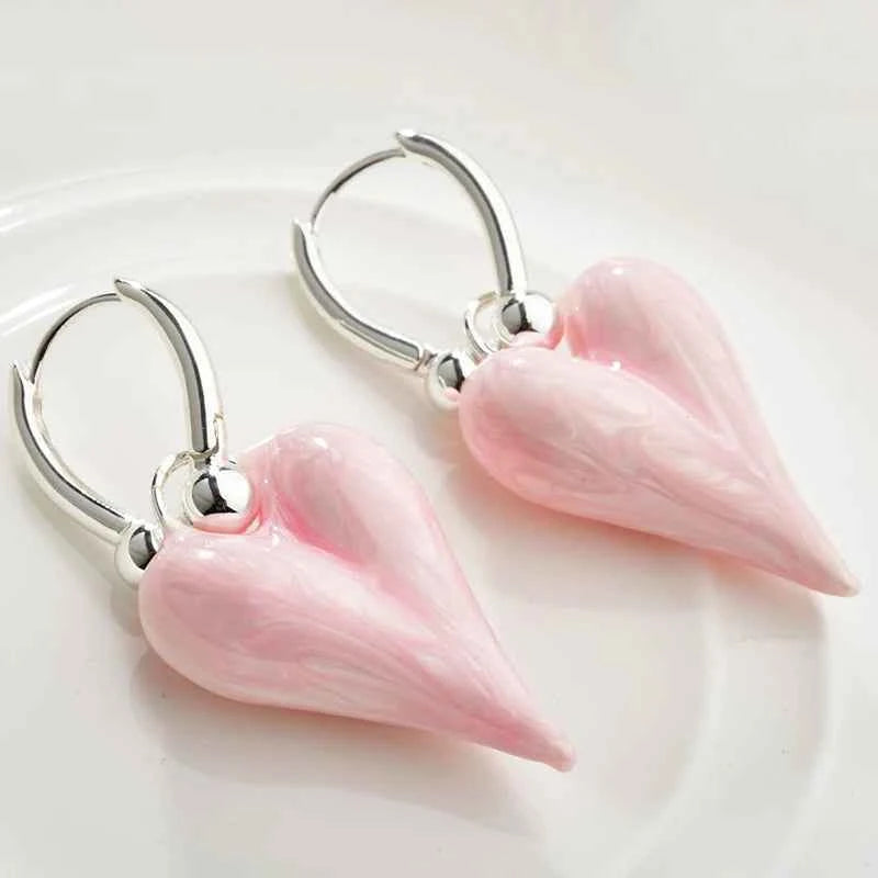 Copper Clip On Hoop Earrings For Women Enamel Heart Pendant Dangle Fashion Jewelry Classic New Style Holiday Accessories C1961