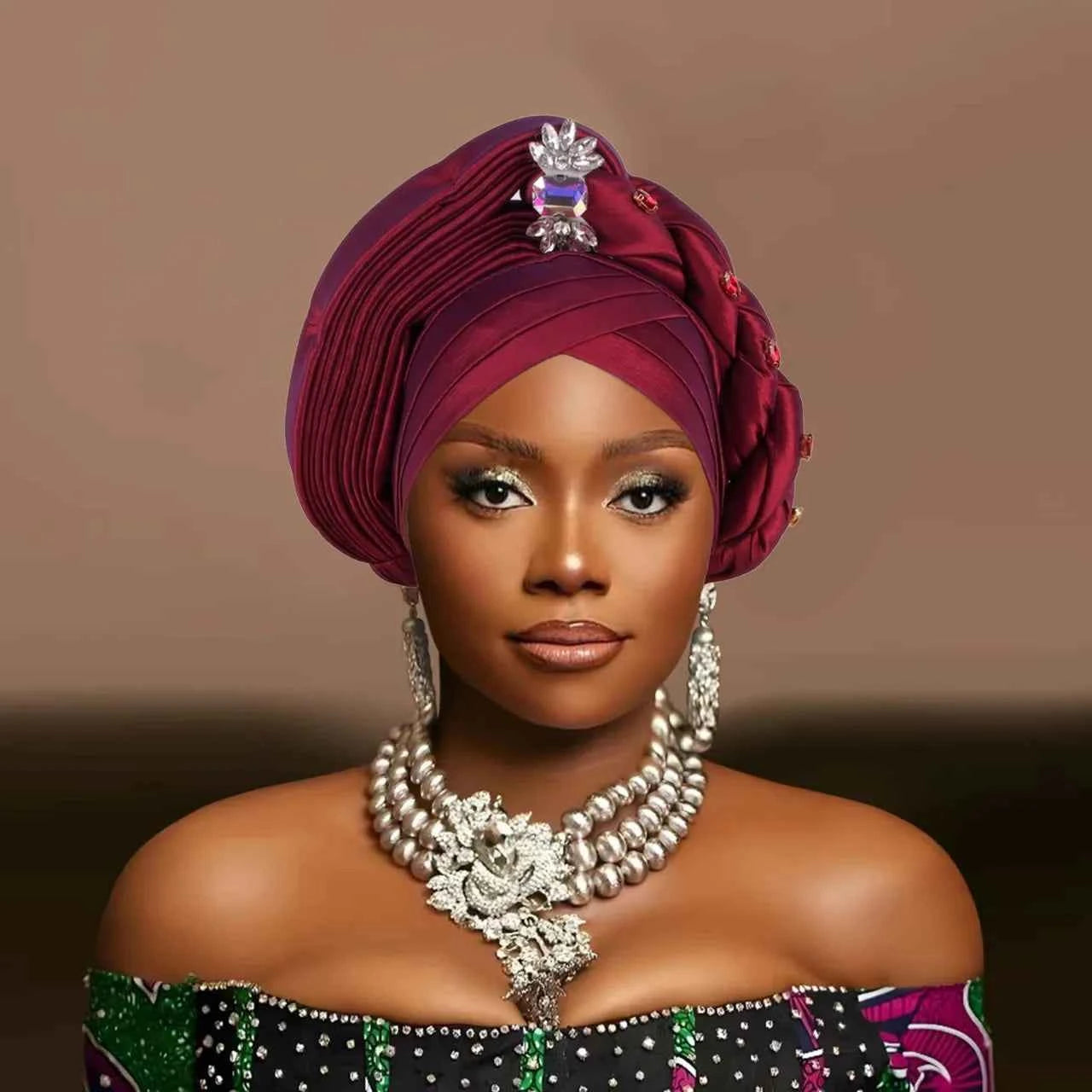 Elegant Braided Turban With Rhinestone Accents African Head Wrap For Women Perfect For Weddings & Party  Nigeria Autogele