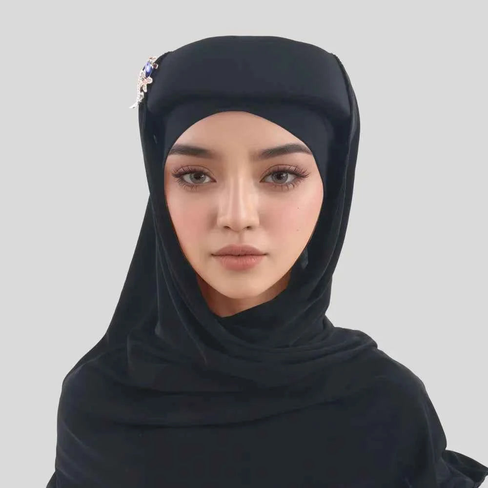 Sponge Turban Cap With Brooch Long Scarf Women Muslim Hijab Hat African Auto Gele Headtie Nigeria Wedding Headwear Headscarf