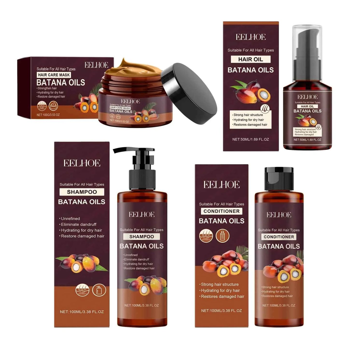 Batana Strengthening Hair Shampoo Conditioner Anti Frizzy Moisturizing Scalp Soften Hair Smoothing Repair Damaged Hair Care Set