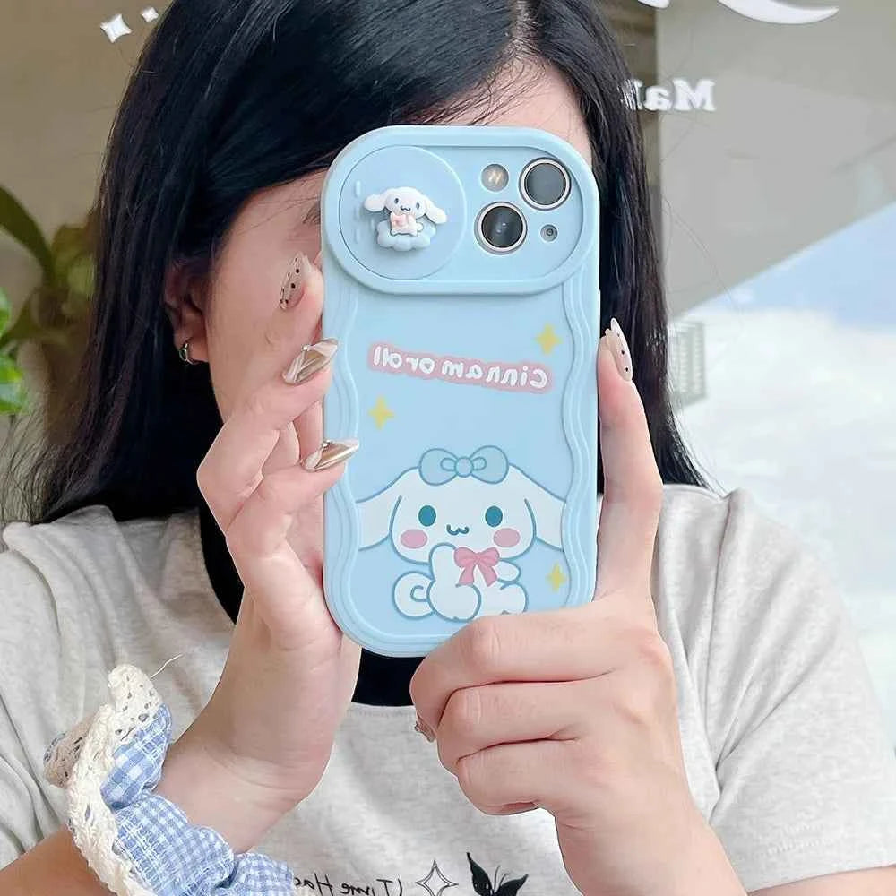 Cute Rabbit Dog Cartoon Sliding Camera Wave Phone Case for iPhone 7 8 15 Plus 14 Pro Max 13 Pro 12 11 X XS Max XR 16 Capa