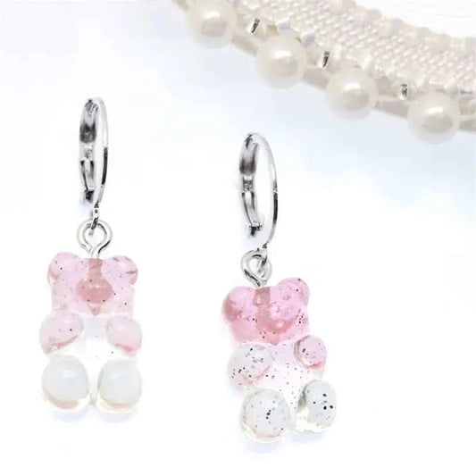 2022 Pink Bear Gummy Cartoon Dangle Earrings For Women Colorful Sequins Gradient Bear Hoop Earring Cute Girl Lucky Jewelry Gift