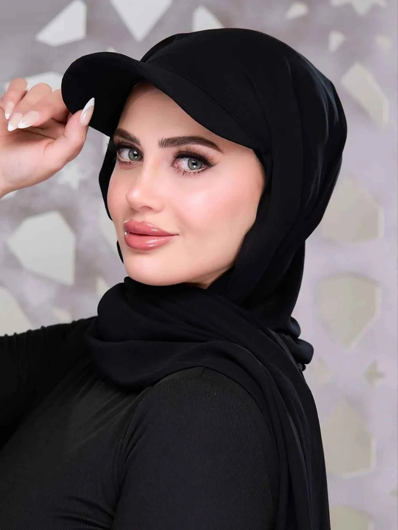 New Trendy Musilm Women Jersey Hijab with Base Ball Cap Summer Sports Cap Ready To Wear Instant Jersey Sport Hijabs
