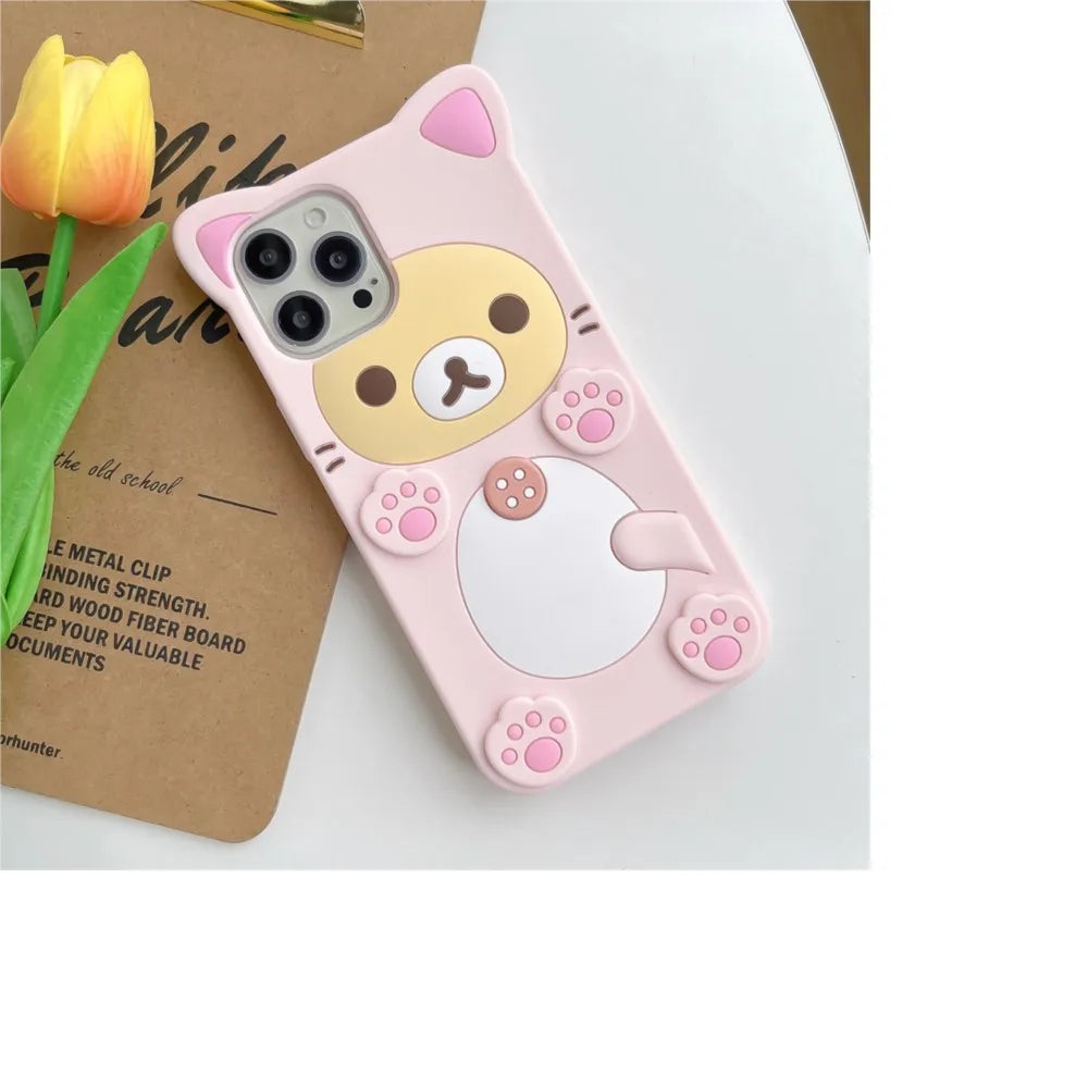Cute Rilakkuma Bear Case For iPhone 17 Pro max 16 15 14 13 12 Mini 11 Pro Max Xs XR 6 7 8 Plus SE Kawaii Cat Silicone Soft Cover