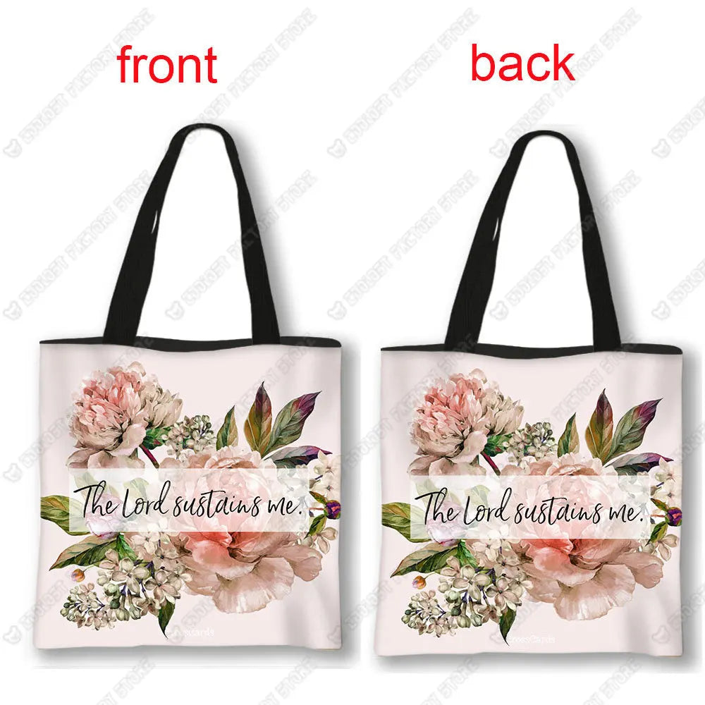 Christian Bible Verse Print Handbag God He Will Sustain You Lady Shopping Fashion Shoulder Bag Girl Travel Tote Bag Gift