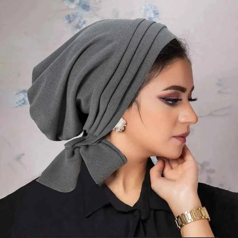 Muslim Women Stretch Turban Hijab Underscarf Cancer Chemo Caps Hat Head Scarves Pre-Tied Pleated Scarf Sleep Hair Cover