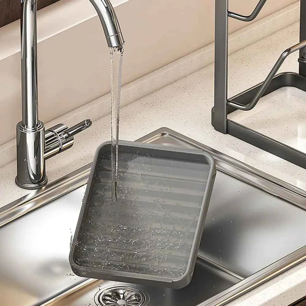 Double Layer Pot Lid Rack Non-slip Large Capacity Cutting Board Holder Draining Kitchen Storage Rack