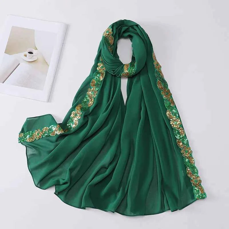 Chiffon Hijab Scarf Turban – Sequins Headwrap & Veil for Muslim Women, Fashionable Islamic Headband