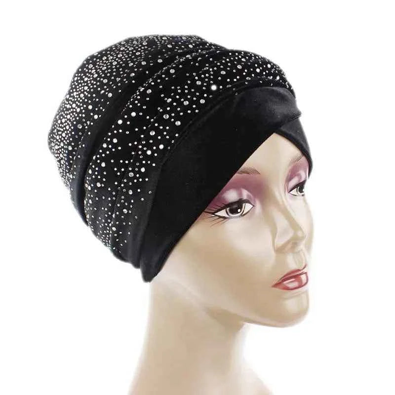 Women Velvet Muslim Wrapped Head Turban Scarf  Hat Long Tail Style Elegant Female Head Wraps Solid Color Party Turban Headwear