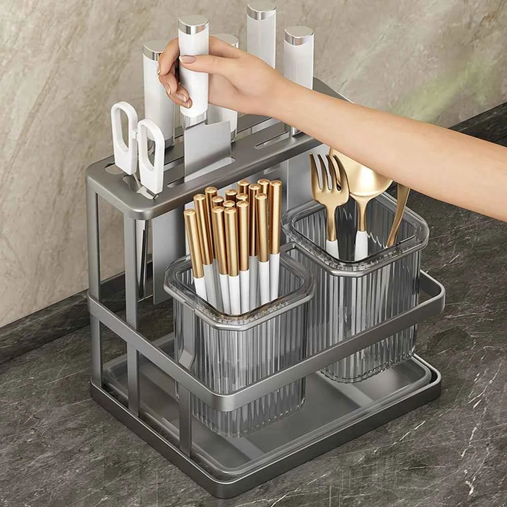 Wall Mounted Kitchen Cutlery Organizer Knife Spoon Fork Chopstick Drain Rack Drainer Utensil Kitchen Storage Punching Free NEW