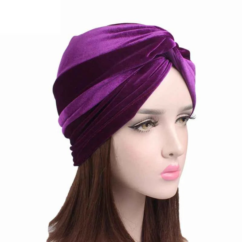 New Muslim Women Velvet Turban Hat Soft Stretch Cross Twist Cap Bandana Headband Chemo Beanie Cap Scarf Islamic Head Wrap