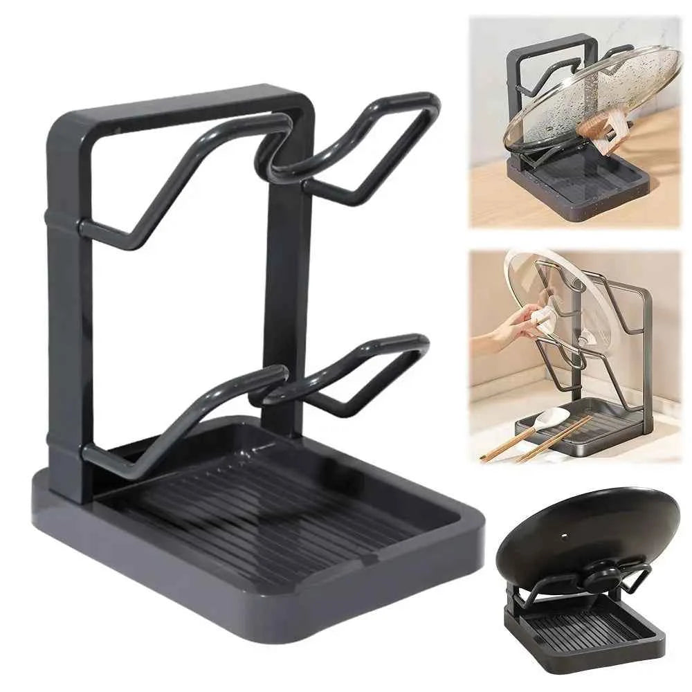 Double Layer Pot Lid Rack Non-slip Large Capacity Cutting Board Holder Draining Kitchen Storage Rack
