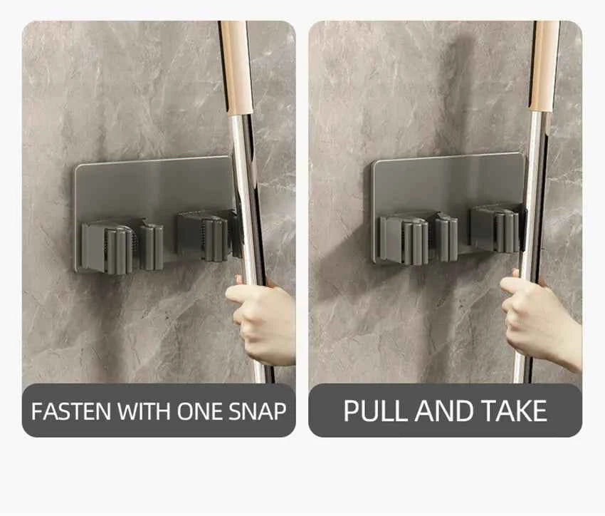 304 Stainless Steel Mop Holder Wall Mounted Adhesive Multi-Purpose Hooks Household Storage Organizer Rack Broom Hanger Stick