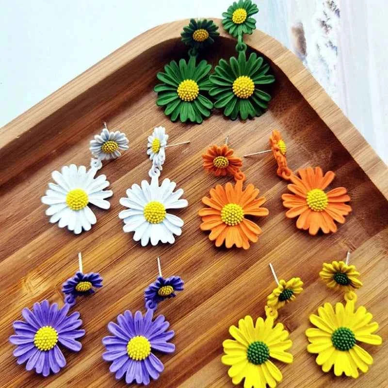 Charm Colorful Resin Daisy Drop Dangle Earrings for Women Classic  Brincos Yellow Flower Stud Earring Summer Jewelry Accessories