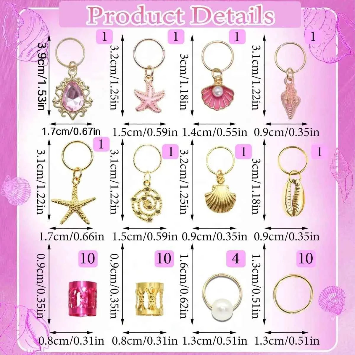 42pcs Ocean Starfish Shell Hair Rings Set Nautical Theme Braid Hair Charm Beach Vacation Hair Cuffs Set