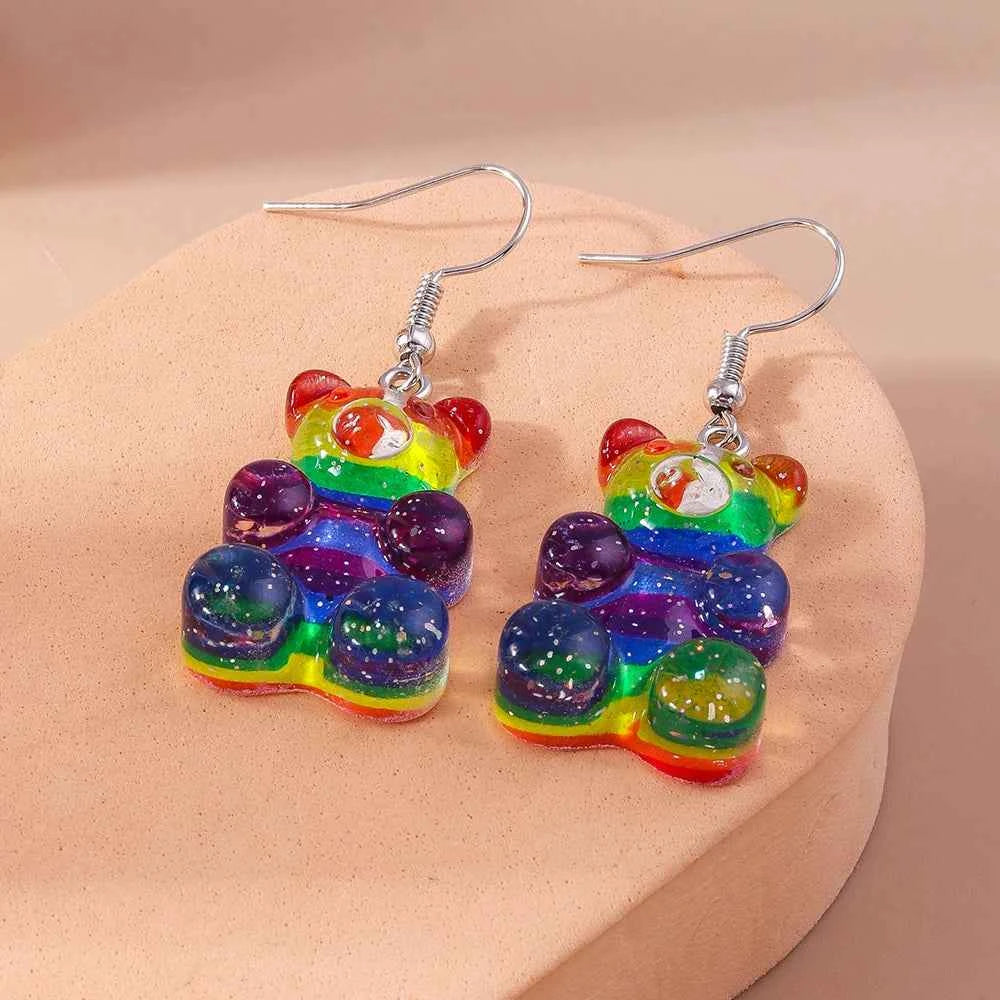 Cute Colorful Gummy Bear Drop Earrings for Women Girls Cartoon 3D Bear Earrings Party Holiday Jewelry Gifts
