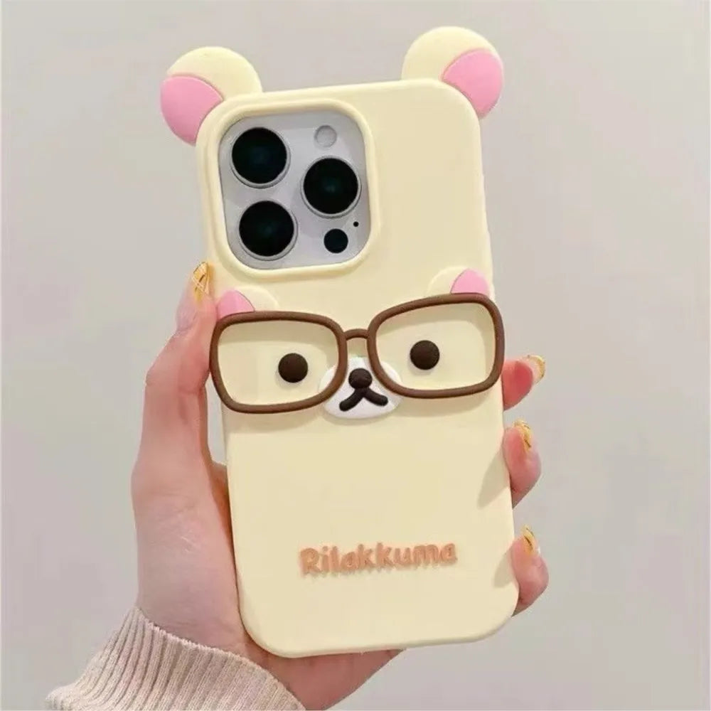 Cute Rilakkuma Bear Case For iPhone 17 Pro max 16 15 14 13 12 Mini 11 Pro Max Xs XR 6 7 8 Plus SE Kawaii Cat Silicone Soft Cover