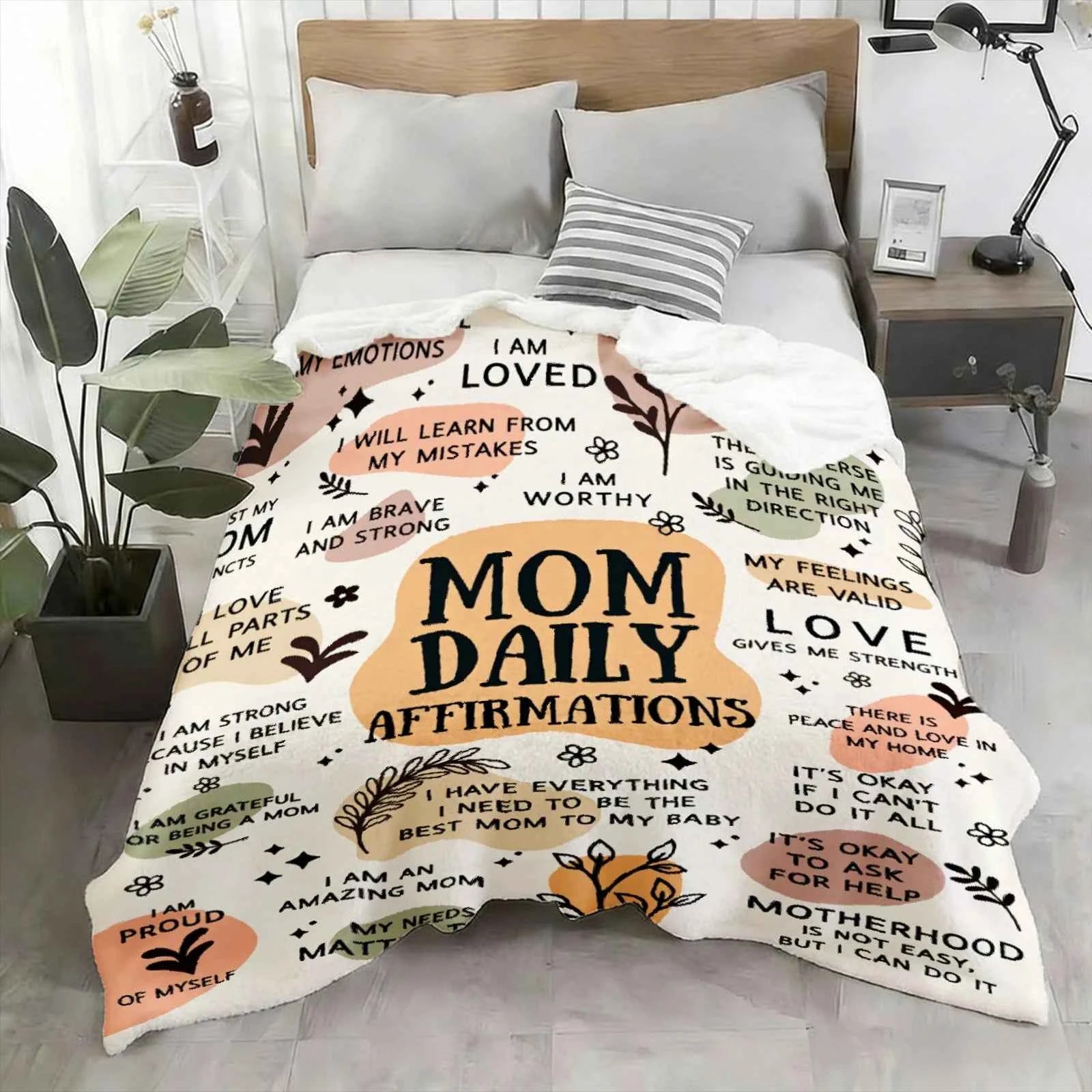 Mothers Day Gift Blanket for Mom Mom Daily Affirmations Throw Blanket Inspirational Self Love Gift for Mother from Daughter Son