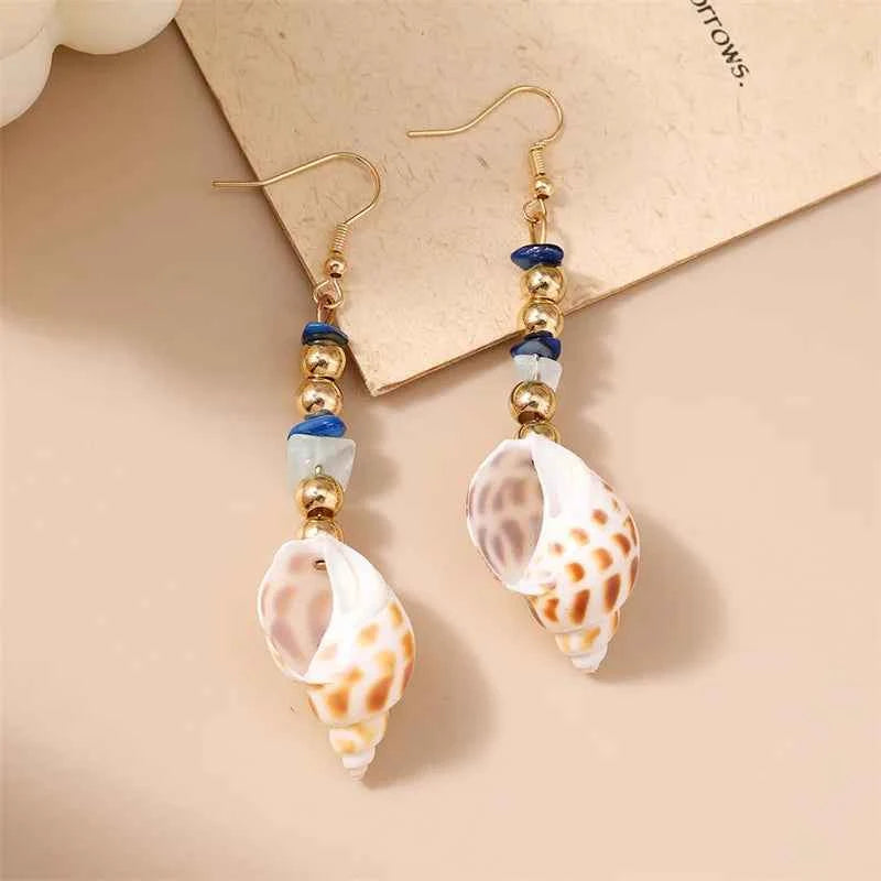 Cute Conch Starfish Shell Drop Earrings for Women Marine Organism Dangle Earrings Girls Students Party Holiday Jewelry Gifts