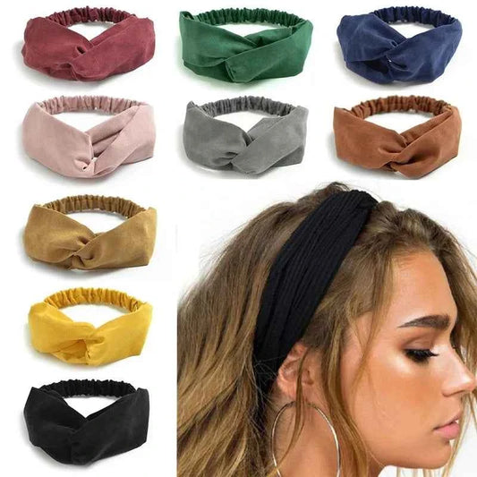 Cross Turban Headband – Twist Knotted Boho Suede Hair Band with Sweet Bow for Women & Girls