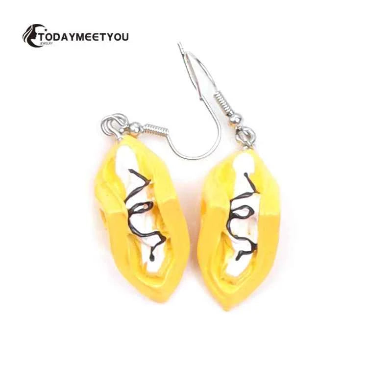 Cake Earrings For Women Resin Drop Custom Made Cute Girls Eardrop Funny Bread Baguette Pie Cookies Gift Handmade Food Bronics