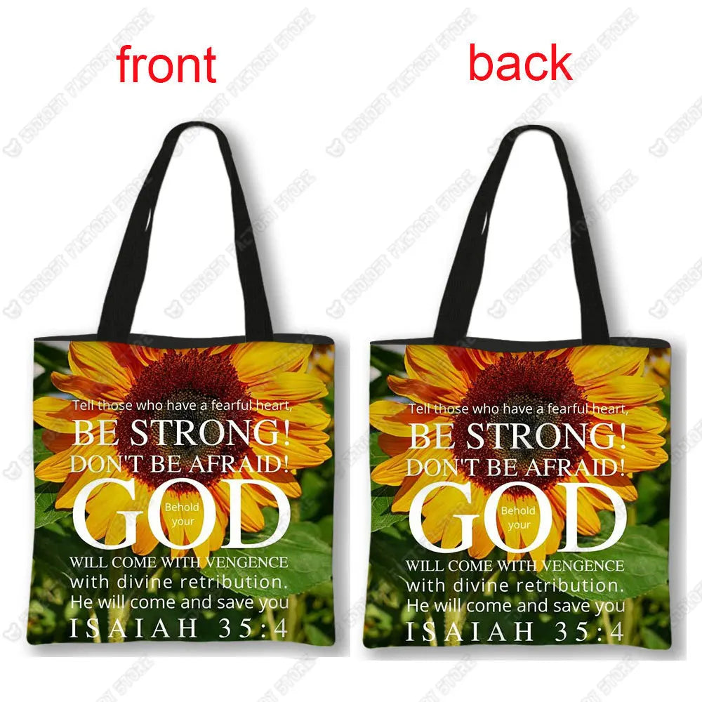Christian Bible Verse Print Handbag God He Will Sustain You Lady Shopping Fashion Shoulder Bag Girl Travel Tote Bag Gift
