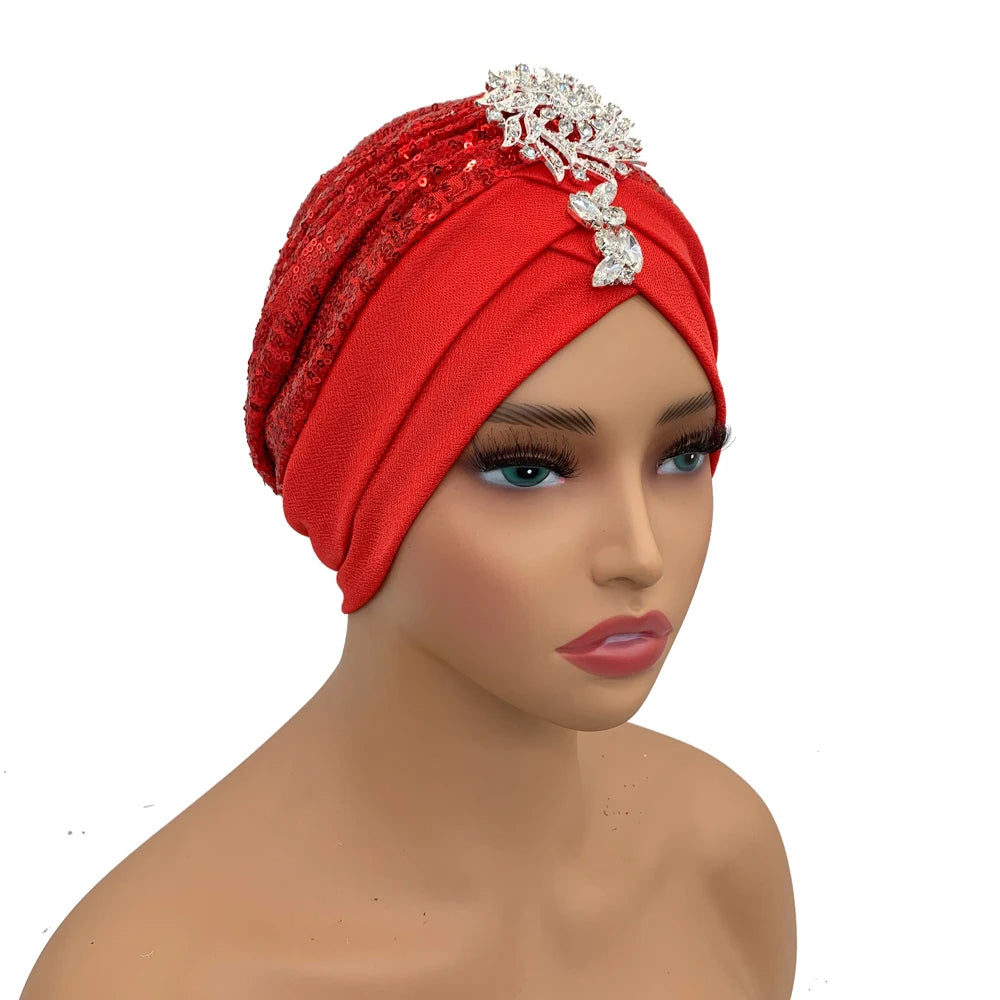 Luxury Rhinestones Turban Cap for Women Soft Comfortable Head Wraps Muslim Headscarf Bonnet  Turbante Mujer - NamafadStore