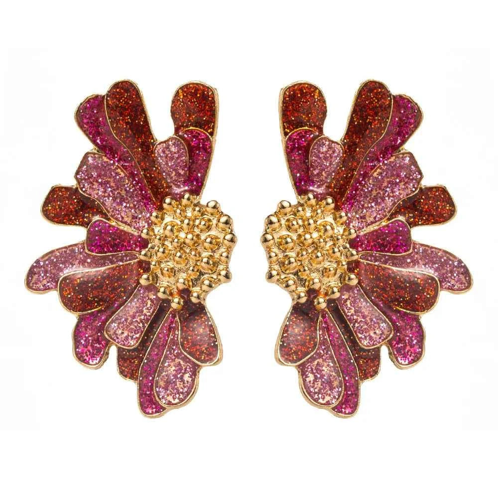 Big Statement Bohemia Rainbow Painting Flower Stud Earring for Women Vacation Metal Jewelry