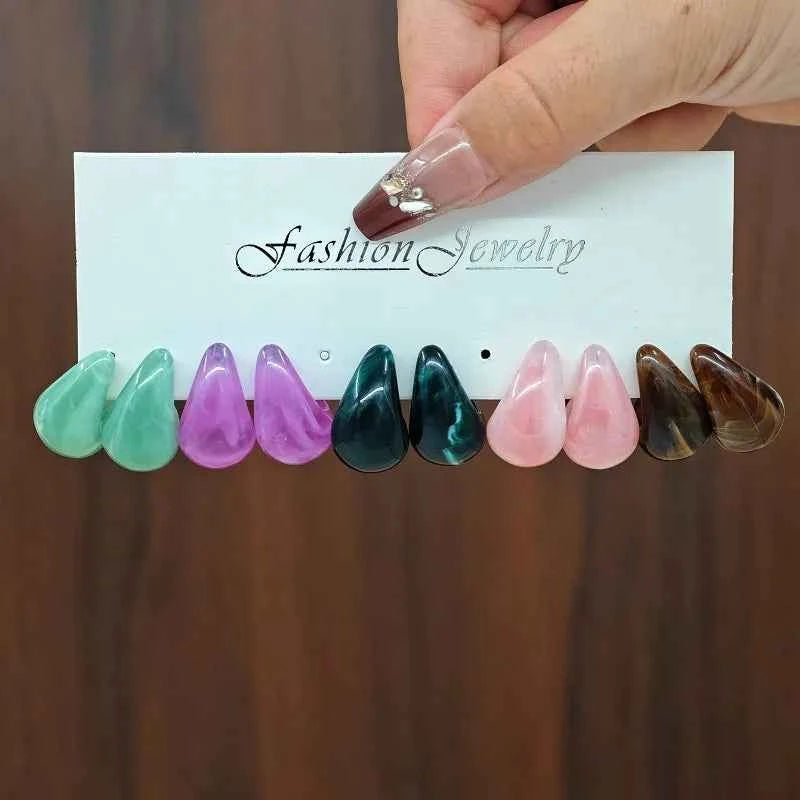 30pcs Imitation Jade Pattern Gradient Creative Dopamine Colored Water Droplet Earring Set for Women