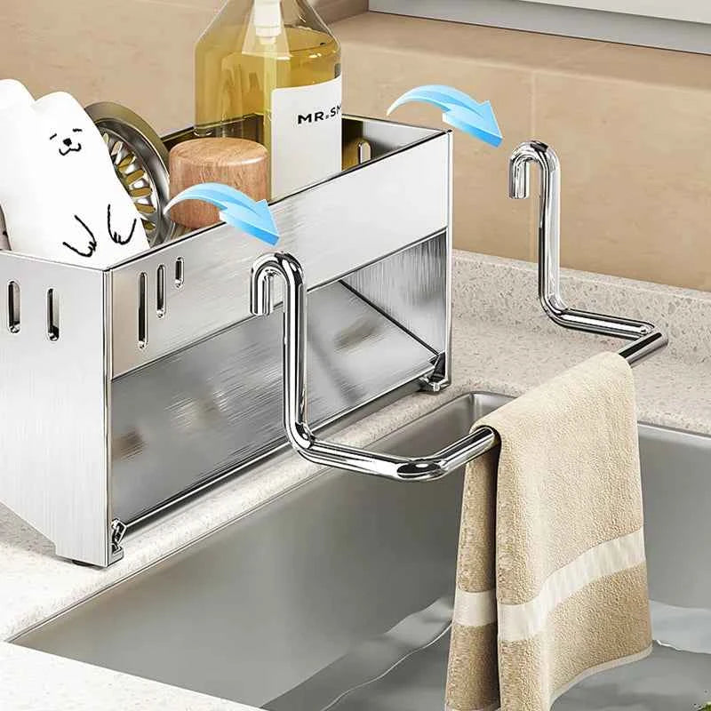 1pc Stainless Steel Kitchen Storage Rack Large-capacity Rag Sponge Draining Rack Household Sink Storage Rack Kitchen Organizer
