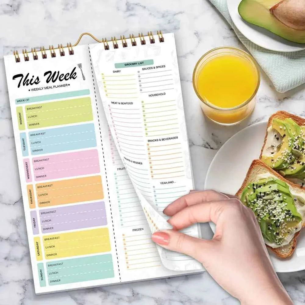 52 Sheets Meal Planning Pad Reusable Spiral Bound Weekly Meal Planner Wall-Mounted Tear-Off Design Schedule Management Book