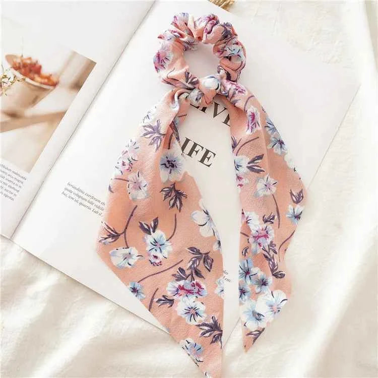Fashion Leopard Print Bow Satin Long Ribbon Ponytail Scarf Hair Tie Scrunchies Women Girls Elastic Hair Bands Hair Accessories