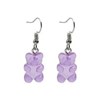 Gradient Candy Color Cute Acrylic Bear Dangle Earrings for Women Girls Gift Korean Fashion Animal Hook Earring Female Jewelry