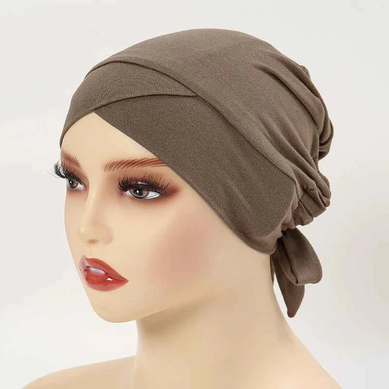 Fashion Cotton Jersey Forehead Cross Inner Hijab Cap Underscarf Tie Back Adjustable Muslim Under Scarf Women Inner Hijab Band