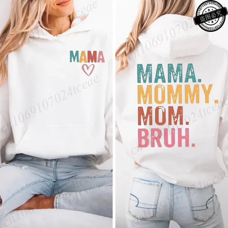 Women's Mama Graphic Fleece Hoodies Casual Long Sleeve Sweatshirts Mama Mommy Mom Bruh Print Zip Up Hooded Hoodies Tops Gifts