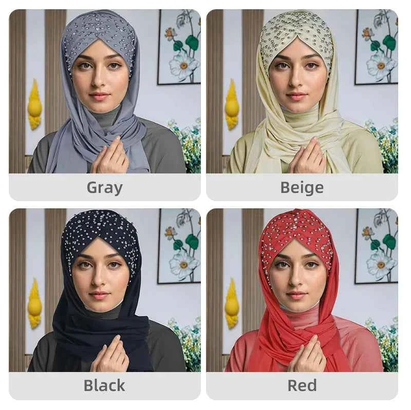 Instant Hijabs Hijab Scarf With Diamonds Jersey Caps Bonnet Brand Design Muslim Scarf Plain Pull On Ready Wear Wrap Head Cover