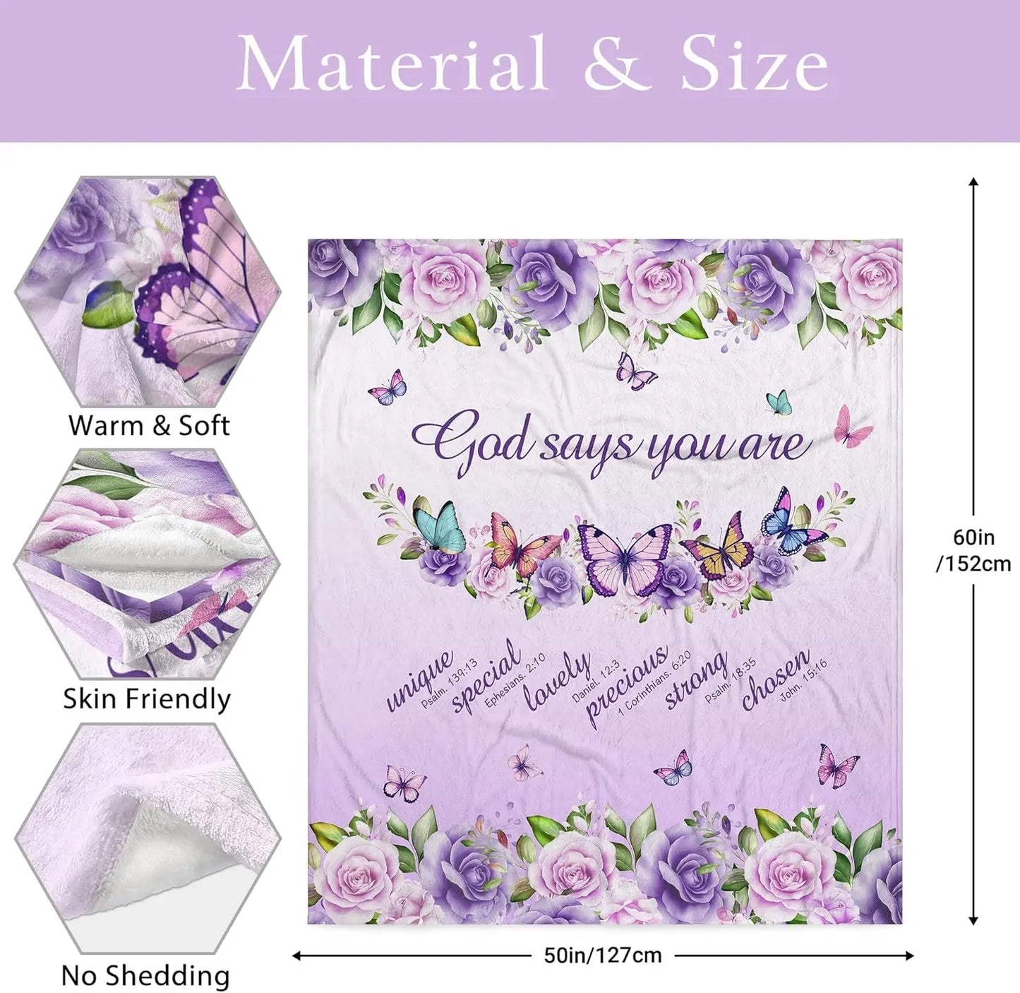 Purple Roses Butterfly Faith Blanket – Religious Fleece Throw for Home