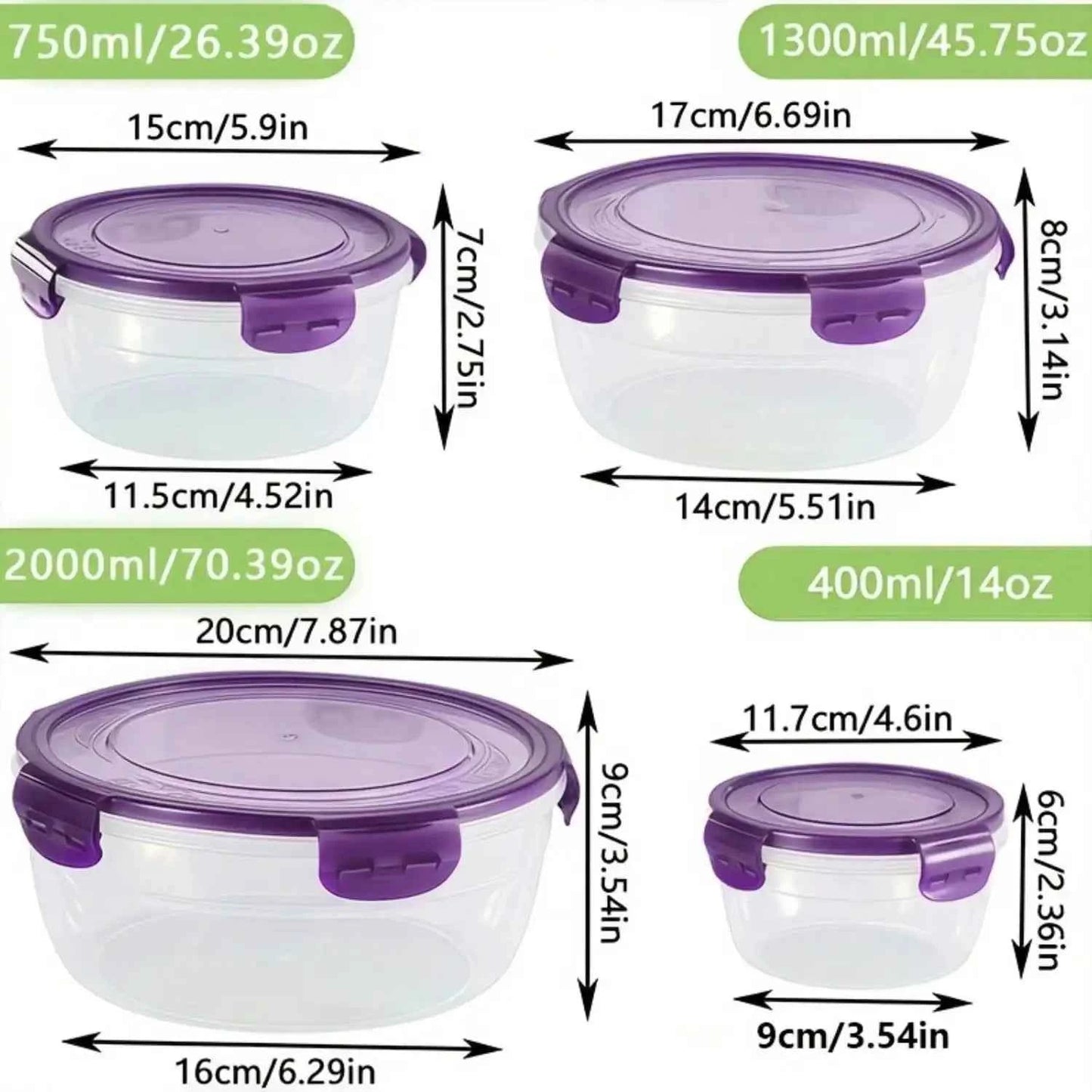 8pcs/set (4 Containers+4 Sealed Lids) - Kitchen Vegetable and Fruit Storage Box, Microwave Safe Round Bento Box