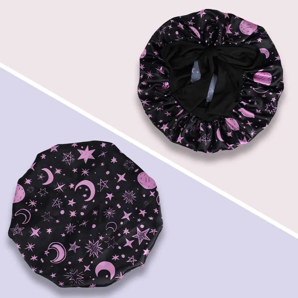 1pc Adjustable Extra Large Satin Bonnet with Bowknot - Wide-Brimmed Sleep Cap for Women, Soft Polyester Hair Care Night Hat