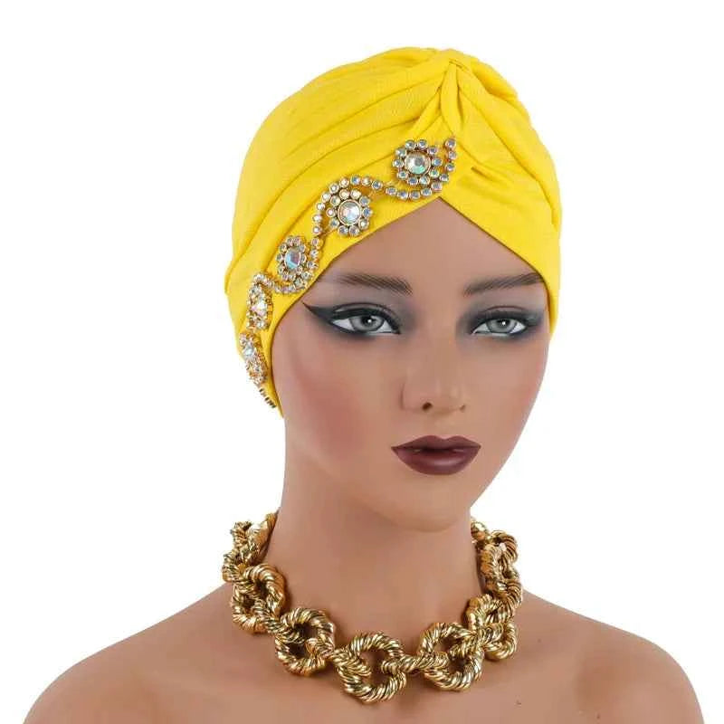 Fashion Turban Cap for Women Muslim Hijab Cap Islamic Headscarf Bonnet African Diamonds Head Wraps