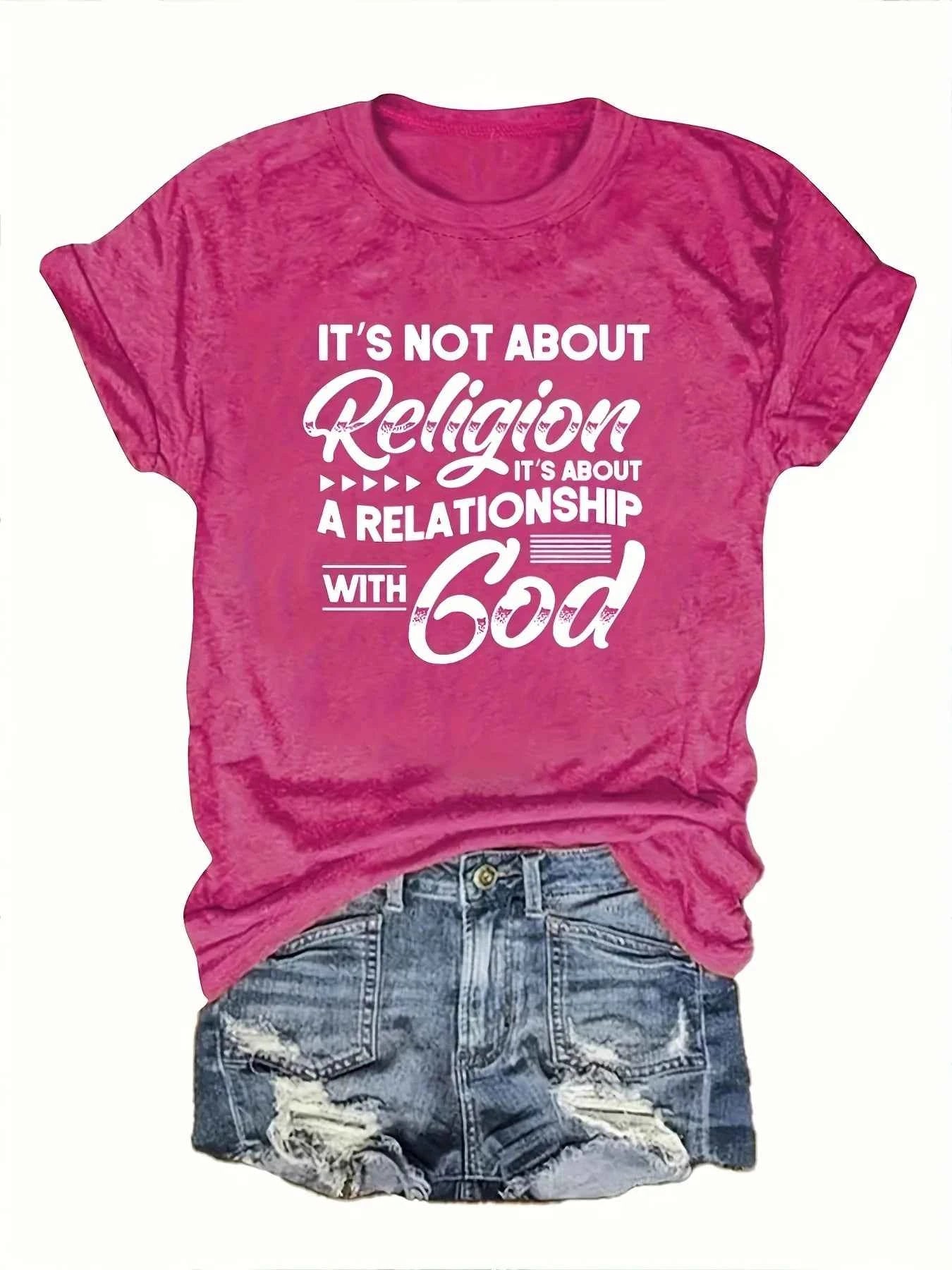 It's Not About Religion It's About A Relationship With God Women's Tee - Christian Graphic, Casual Blue Top