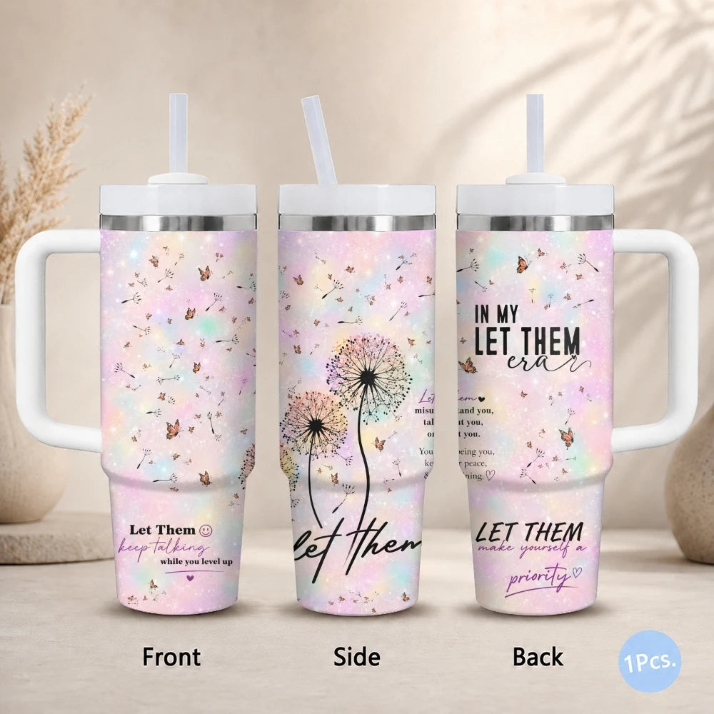 40oz Butterfly Dandelion Tumbler – Stainless Steel Insulated Travel Mug