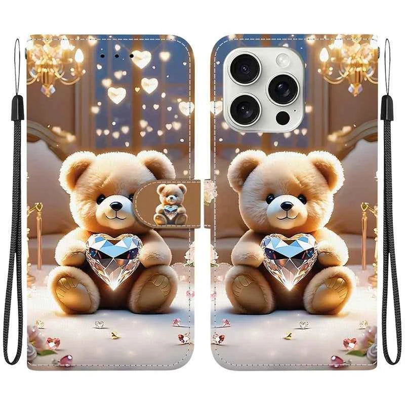 Elegant Colored Flower Wallet Phone Case For iPhone 15 14 Plus 13 Mini 15Pro Pro Max Magnetic Flip Leather Cover Cute 3D Pattern