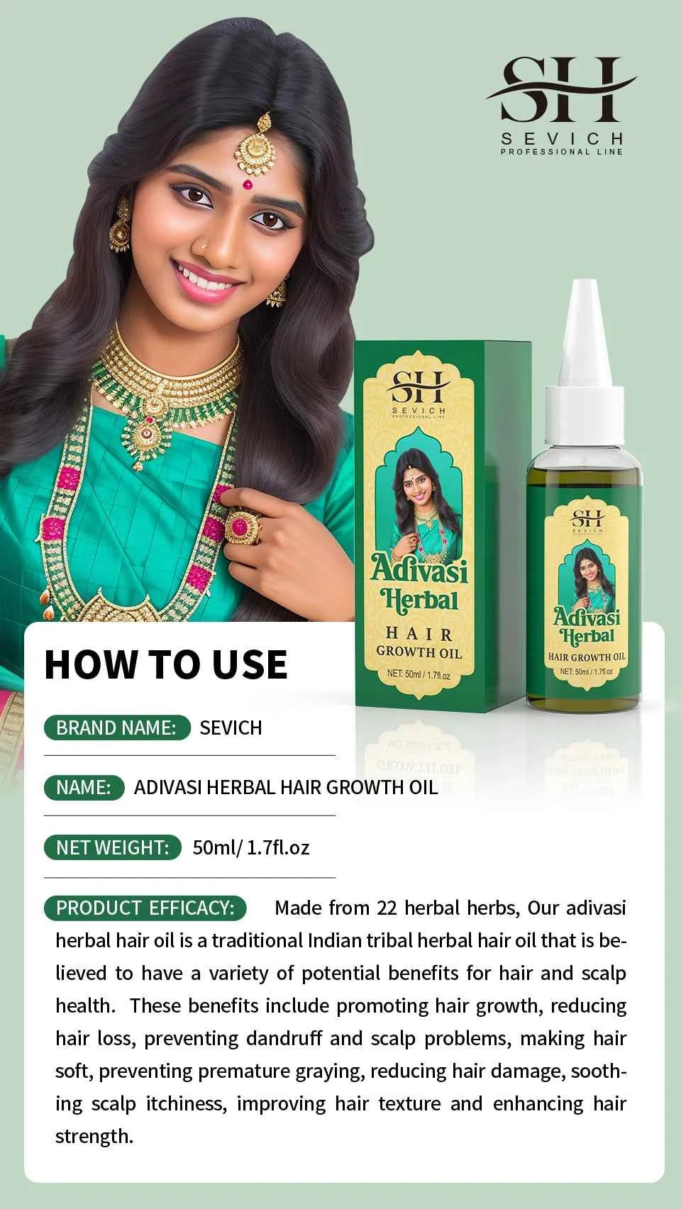 SEVICH Herbal Hair Growth Oil Set Ayurvedic Fast Hair Regrowth Thicken Serum India Adivasi Anti Hair Loss Hair Care Shampoo